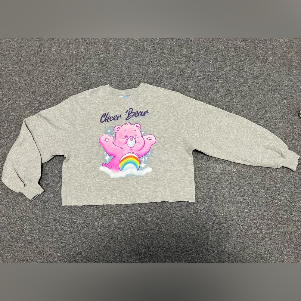 Care Bears Pink Cheer Bear Gray Crop Sweatshirt